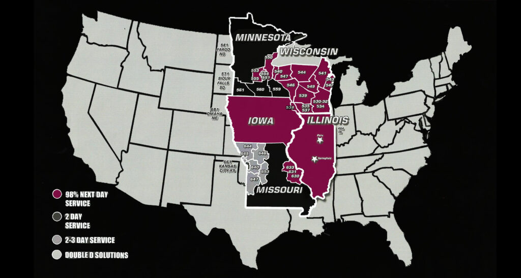 Double D Express, Inc., comprehensive transportation and logistics services, employee-owned and driven, service map
